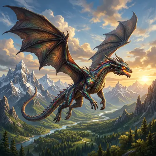 Majestic Mythical Dragon Soaring in Air | Enchanting Image