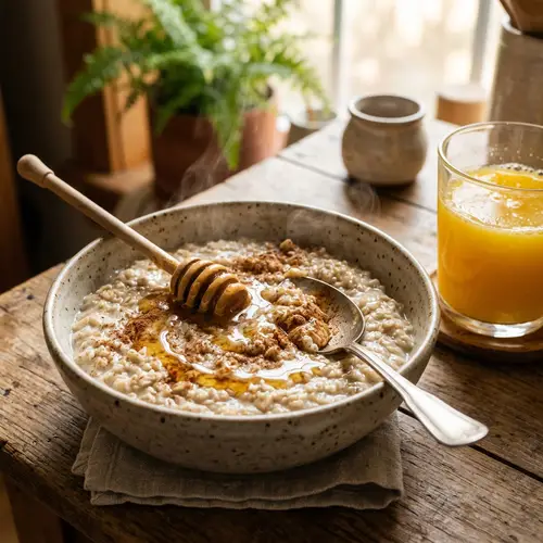 Delicious Fresh Oatmeal with Cinnamon and Honey