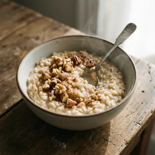 Delicious Creamy Oatmeal with Cinnamon and Nuts