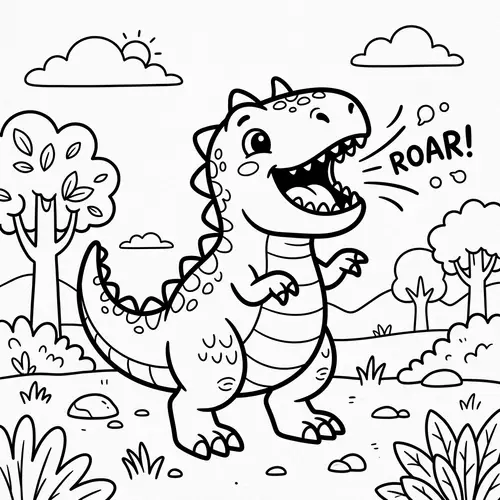 Cute T-Rex Roaring Coloring Page for Kids