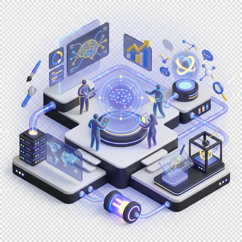 Futuristic 3D Digital Workspace Illustration Futuristic 3D Digital Workspace Illustration