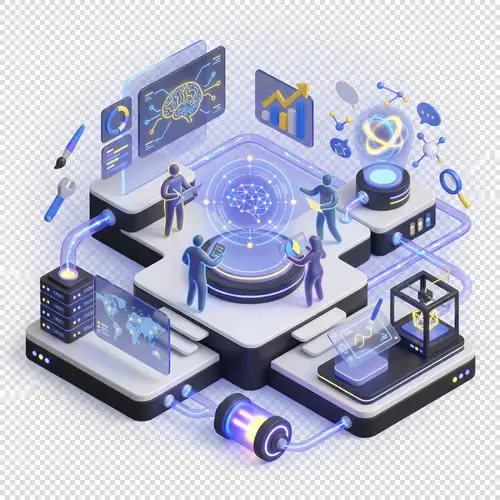 Futuristic 3D Digital Workspace Illustration