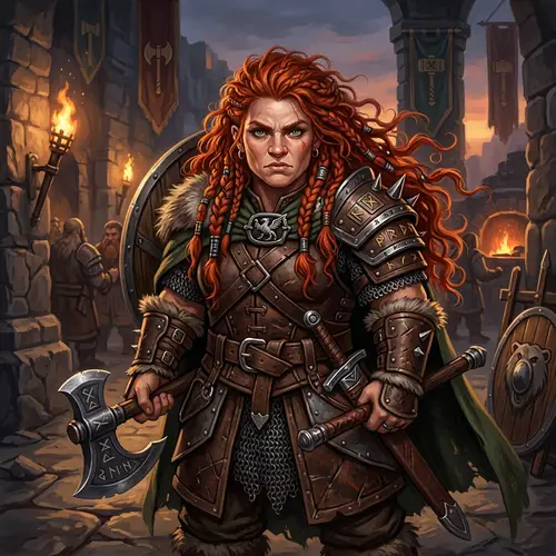 Fierce Female Dwarf Fighter Illustration