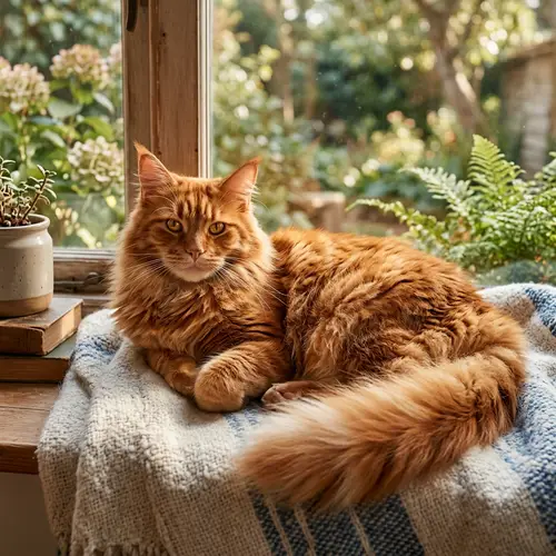 Vibrant Red Cat with Fluffy Coat Majestically Lounging