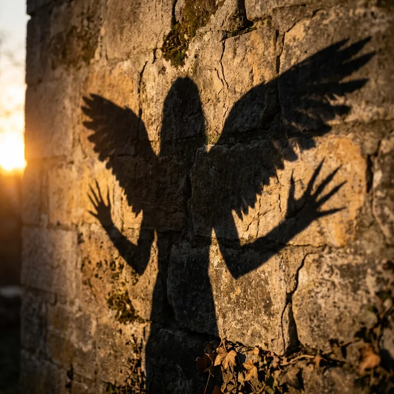 Mysterious Shadow Human Silhouette with Long Sharp Fingers and Wings