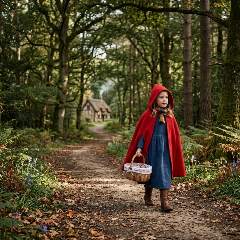 Little Girl in Red Scarf Walking to Grandma's House