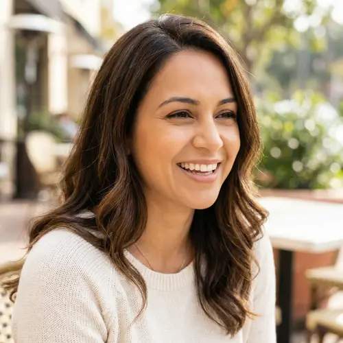 Brunette Woman with Expressive Black Eyes and Caramel Skin