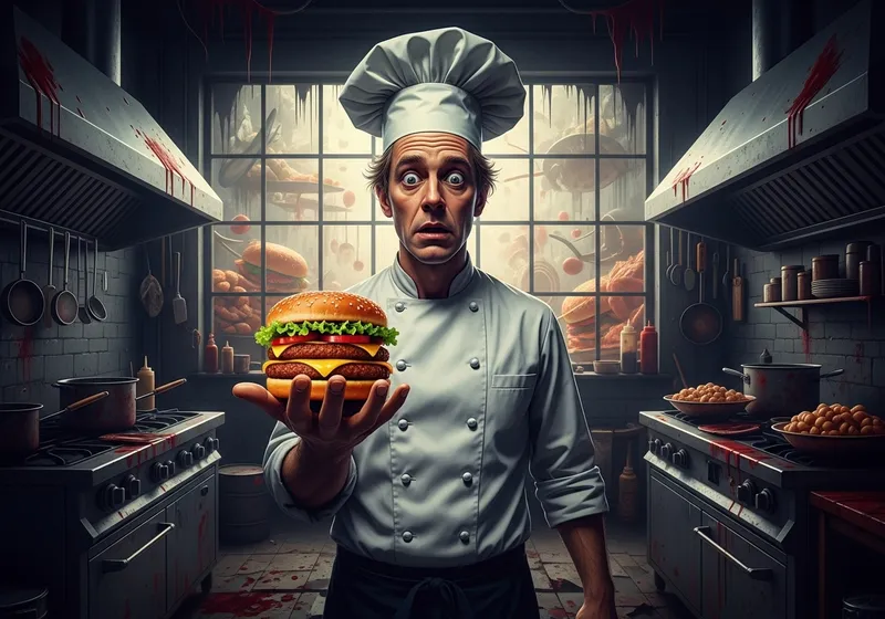 Chef with Burger in Horror Setting - Unique Thumbnail
