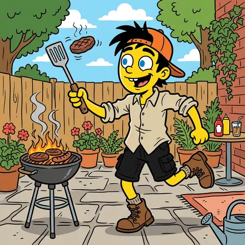 Playful Cartoon Character with Spatula