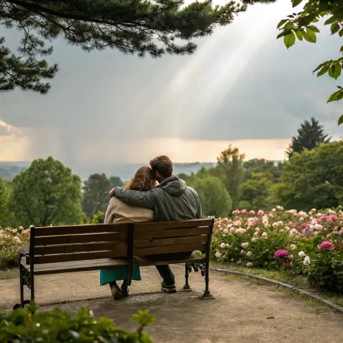 Lovers in a Beautiful Flower Garden
