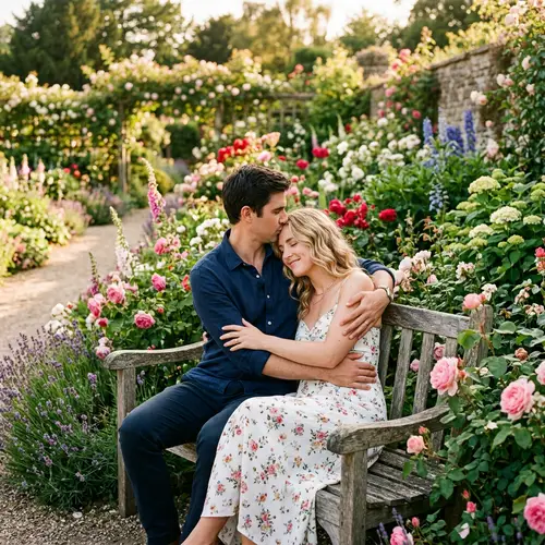Lovers in a Beautiful Flower Garden