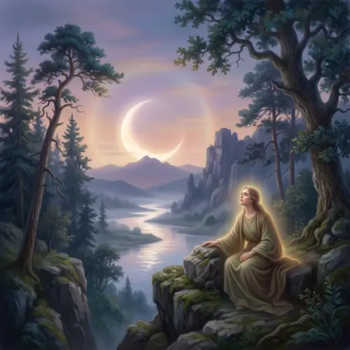 Moon Rising Illustration: Serene Landscape in Pastel Colors