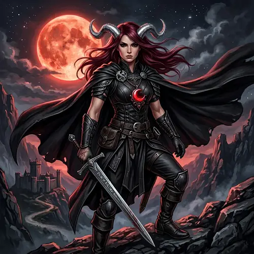 Woman in Black Medieval Fantasy Costume with Silver Horns