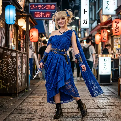 Stunning Toga with Blue Lace Design