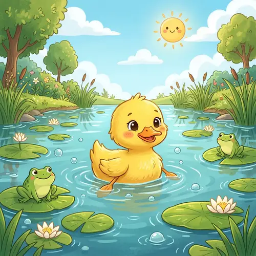 Cute Yellow Duckling Animation | Serene Pond Illustration
