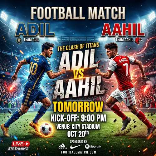 Football Match: Adil vs Aahil Tomorrow at 9 PM