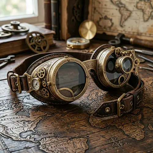 Steampunk Vintage Goggles with Intricate Brass Frames