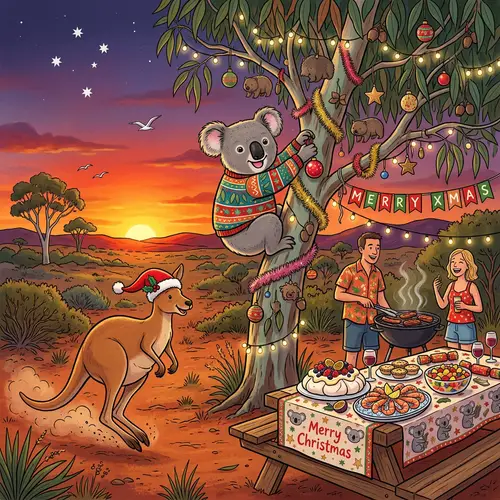 Australian Christmas Celebration: Outback Kangaroo, Koala Bear & Festive Foods