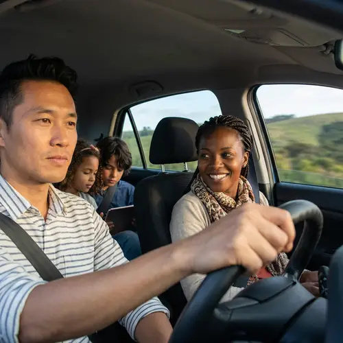 Diverse Family Journey | Happy Family Road Trip Photo