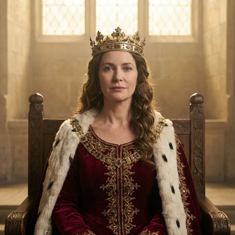 Regal Elegance: Woman in Crown and Red Robes