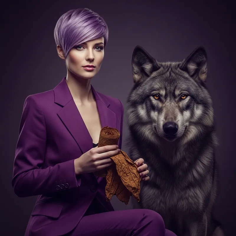 Purple Wolf Woman Smoking: A Unique Art