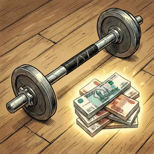 Traditional Chrome Barbell Beside Russian Rubles | Fitness Wealth