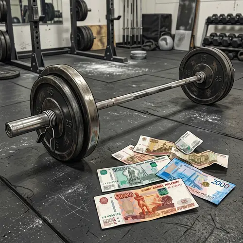 Metal Barbell and Russian Ruble Notes - Olympic Style Weightlifting Scene