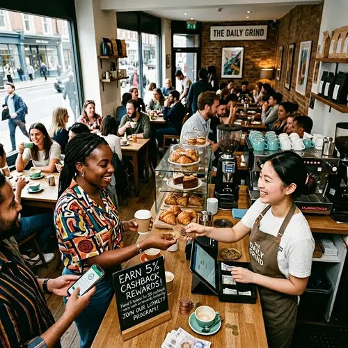 Vibrant Café Scene with Customers and Baristas Interaction
