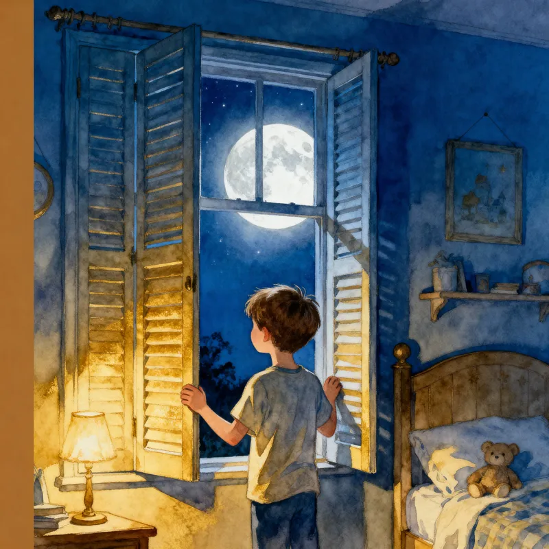 Poetic Nighttime Illustration of a Child's Room