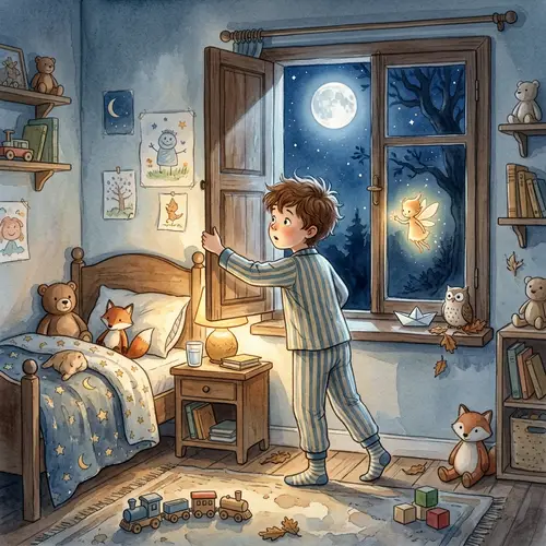 Poetic Nighttime Illustration of a Child's Room