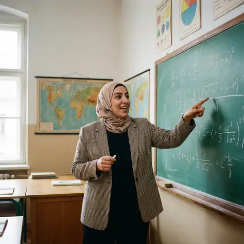 Passionate Middle-Eastern Female Teacher Explaining Mathematical Equations