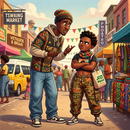 Flirting in South African Streetwear: A Fun Cartoon
