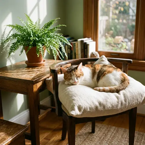 Orange and White Patched Cat Relaxing on Plush Cushion