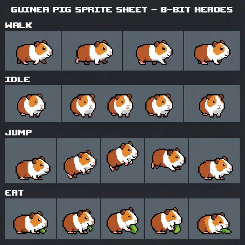 Guinea Pig Pixel Art Sprite Sheet for Indie Games