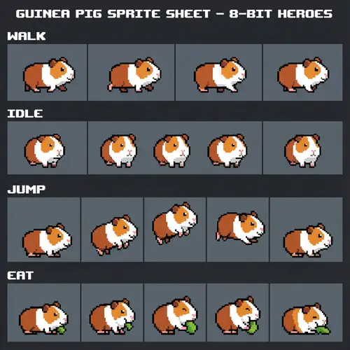 Guinea Pig Pixel Art Sprite Sheet for Indie Games