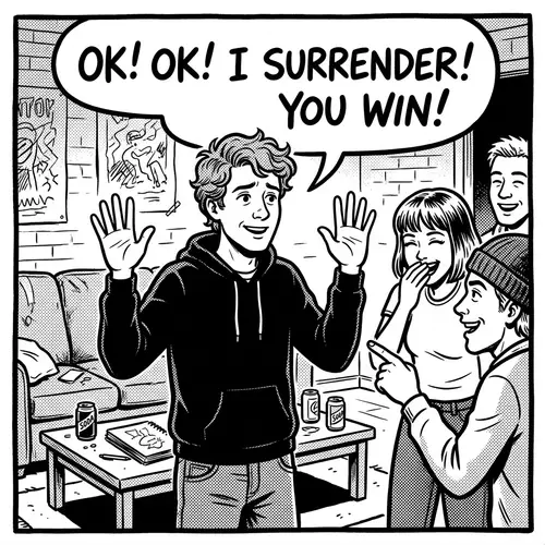 Comic-Style Illustration of Person Surrendering | Unique Artwork