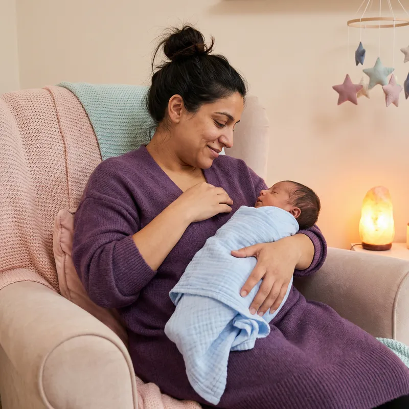 Tired Mother Holding Newborn Baby | Peaceful & Tranquil Moment