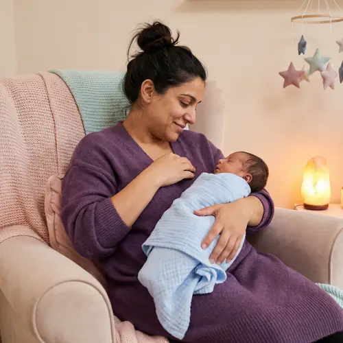 Fatigued Middle-Eastern Mother with Newborn Baby | Peaceful Scene