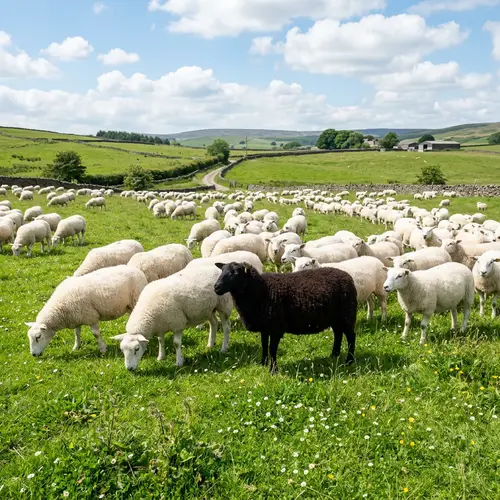 Black Sheep in Group of White Sheep | Stand Out in Scenic Pasture