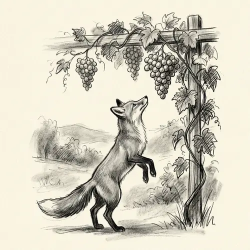 Fox and Grapes Fable Illustration