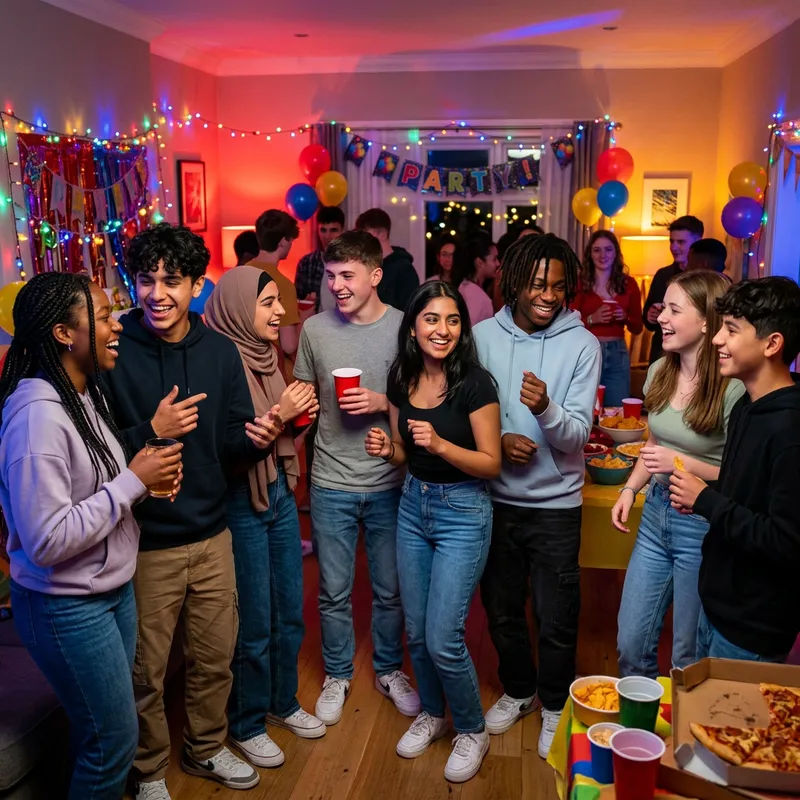 Diverse Group of Teens Enjoying Festive Party | Realistic Scene