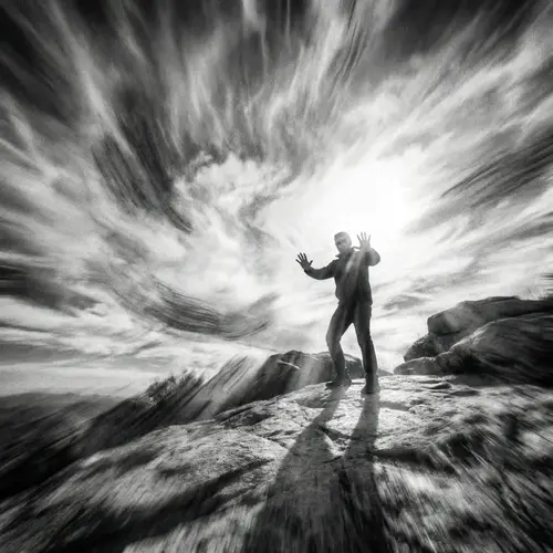 Dynamic Black and White Human Figure in Contemporary Style