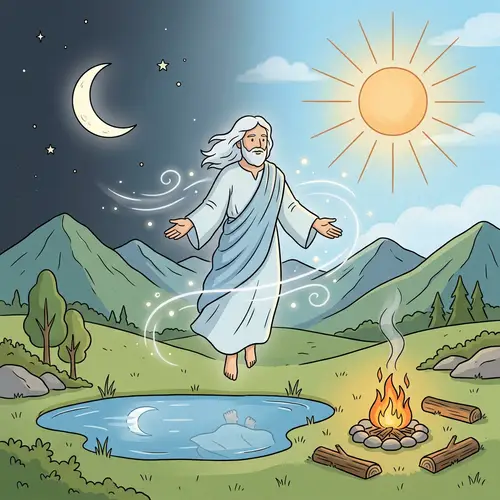 Serene God Floating Between Moon and Sun