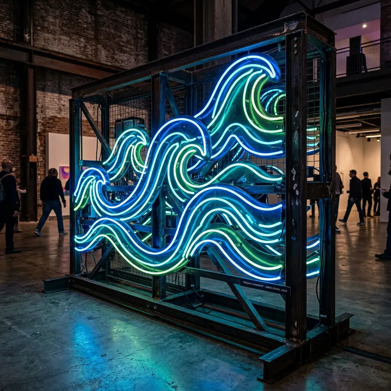 Mesmerizing Neon Waves Installation on Metal Frame Mesmerizing Neon Waves Installation on Metal Frame