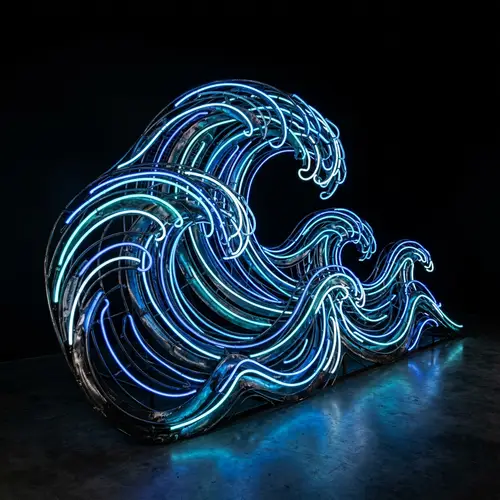 Neon Waves Art Installation: A Harmonious Blend of Nature and Metal