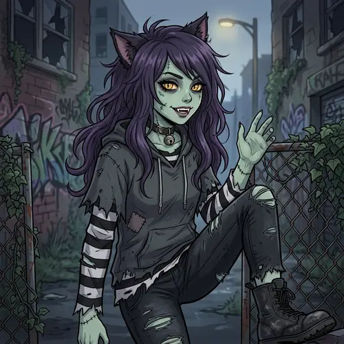 Neko Zombie Girl: Enchanting Undead Charm