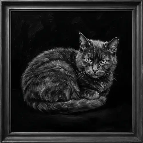 Black and White Cat Painting - Traditional Oil Art