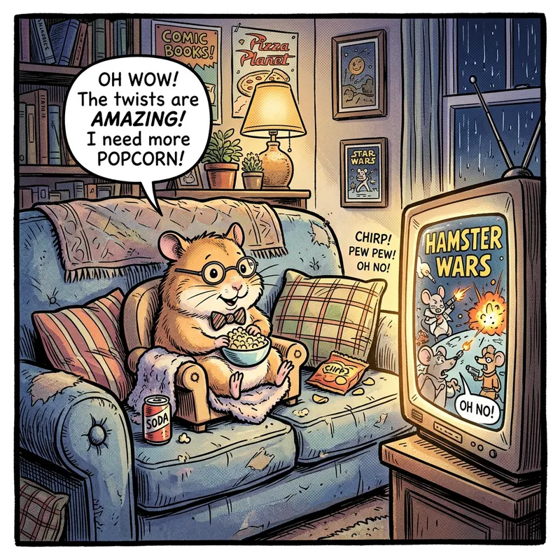 Hamster on Couch Watching Movies - Comic Style Art