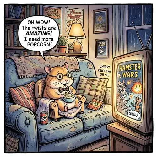 Hamster on Couch Watching Movies - Comic Style Art