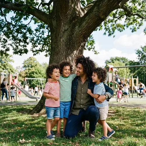 Charming Man with Boy Triplets Resembling Harry Styles